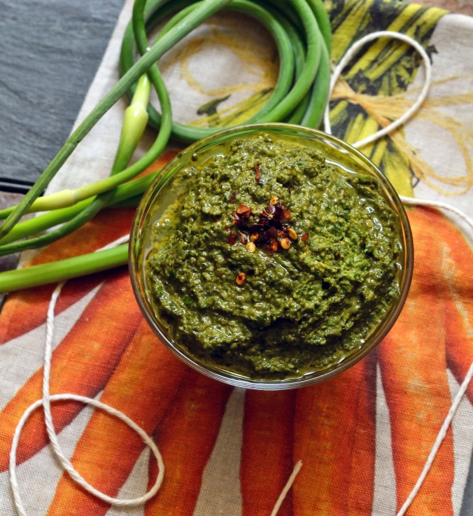 Garlic Scape Basil Pesto | Pumpkin Honey