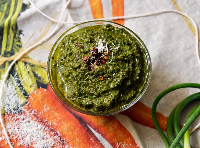 Garlic Scape Basil Pesto | Pumpkin Honey
